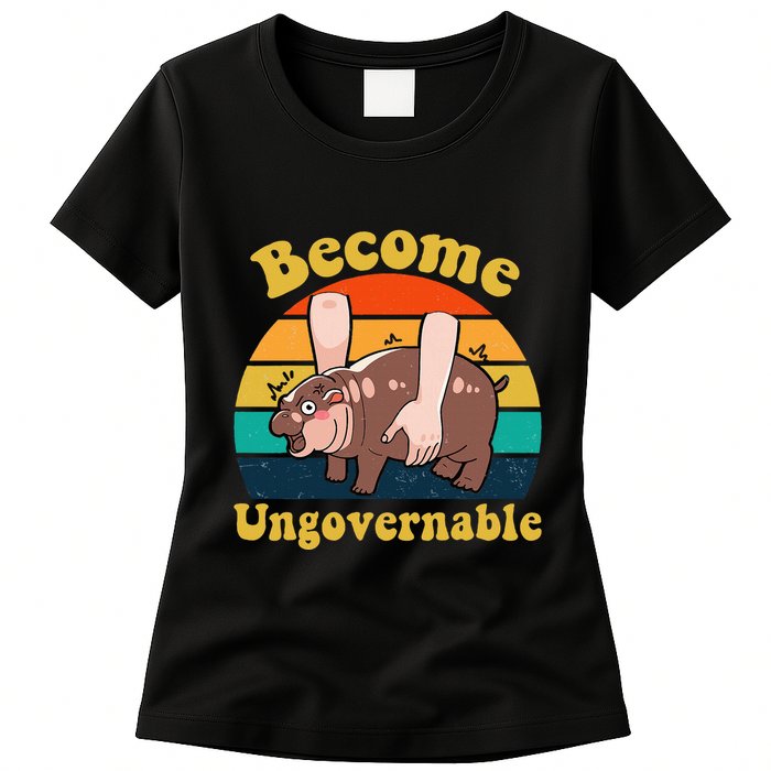 Become Ungovernable Baby Hippo Moo Deng Funny Meme Womens T-Shirt