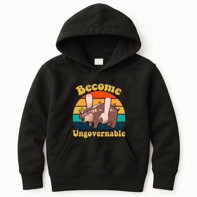 Become Ungovernable Baby Hippo Moo Deng Funny Meme Kids Hoodie