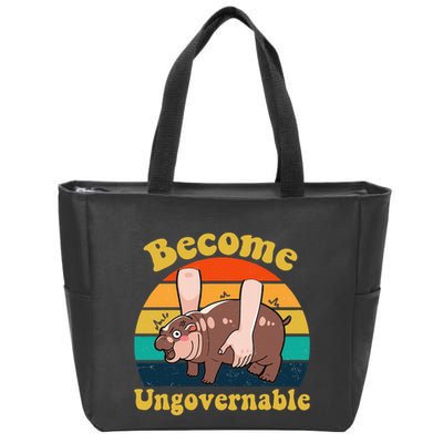 Become Ungovernable Baby Hippo Moo Deng Funny Meme Zip Tote Bag