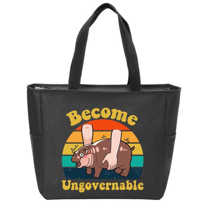 Become Ungovernable Baby Hippo Moo Deng Funny Meme Zip Tote Bag