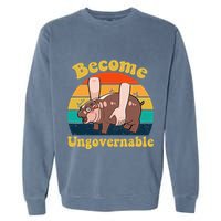 Become Ungovernable Baby Hippo Moo Deng Funny Meme Garment-Dyed Sweatshirt