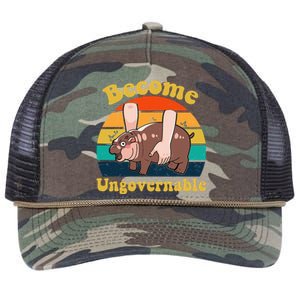 Become Ungovernable Baby Hippo Moo Deng Funny Meme Retro Rope Trucker Hat Cap