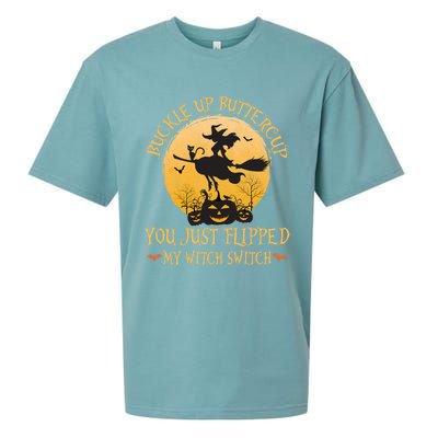 Buckle Up Buttercup You Just Flipped My Witch Halloween Sueded Cloud Jersey T-Shirt