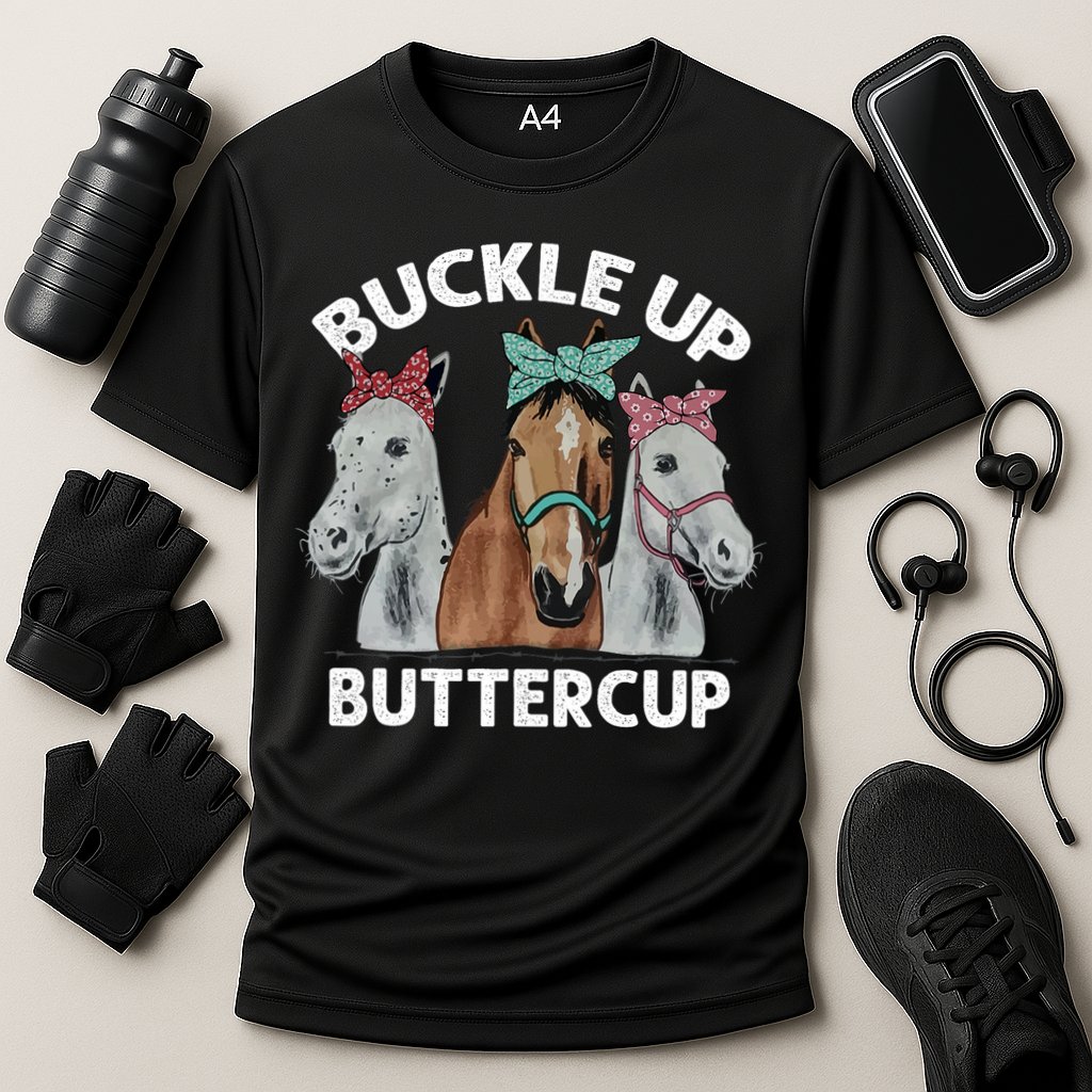 Buckle Up Buttercup Horses Cooling Performance Crew T-Shirt