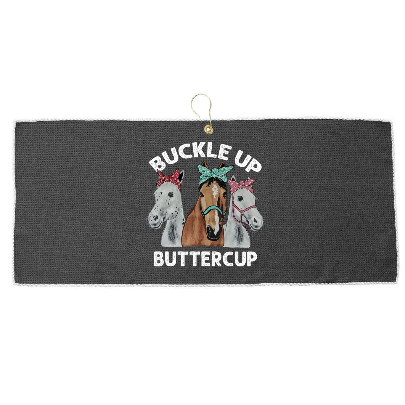 Buckle Up Buttercup Horses Large Microfiber Waffle Golf Towel