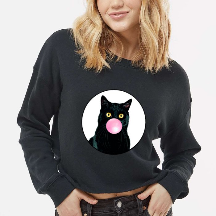 Bubble Cat Cropped Pullover Crew