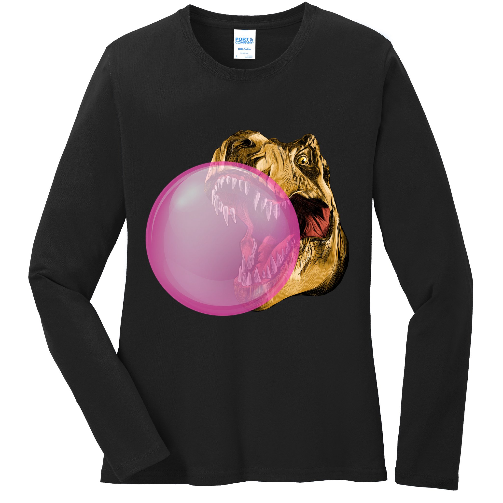 Bubble Gum T-Rex Ladies Long Sleeve Shirt