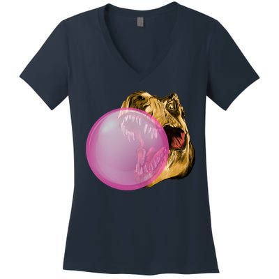 Bubble Gum T-Rex Women's V-Neck T-Shirt