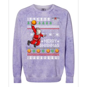 Basketball Ugly Christmas Sweater Xmas Funny Dunking Santa Colorblast Crewneck Sweatshirt