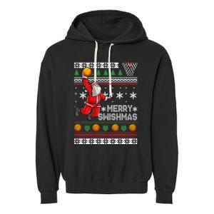 Basketball Ugly Christmas Sweater Xmas Funny Dunking Santa Garment-Dyed Fleece Hoodie