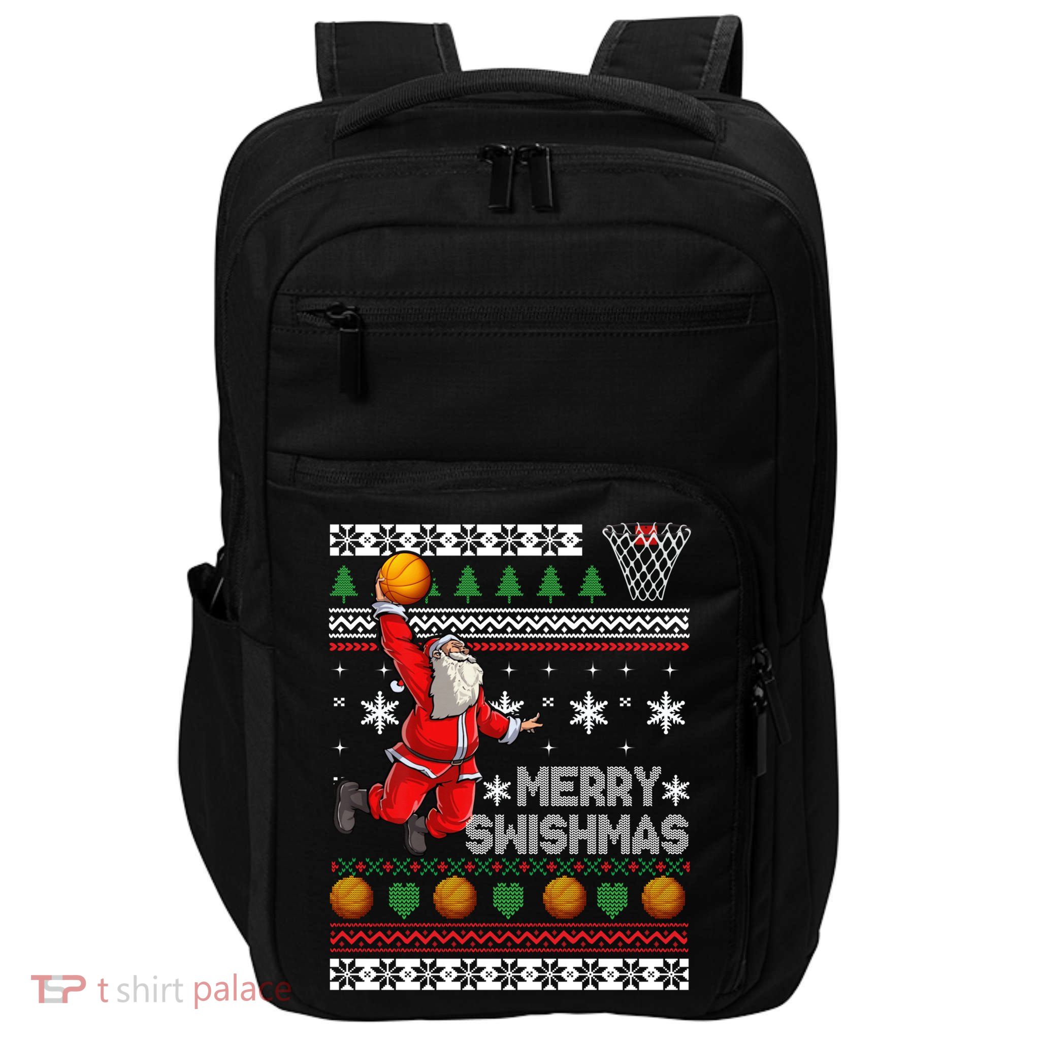 Basketball Ugly Christmas Sweater Xmas Funny Dunking Santa Impact Tech Backpack