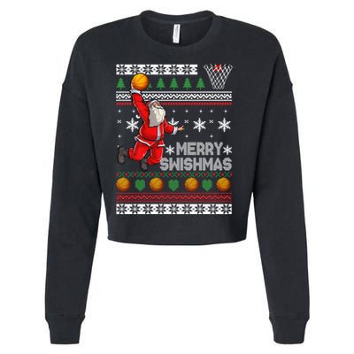 Basketball Ugly Christmas Sweater Xmas Funny Dunking Santa Cropped Pullover Crew