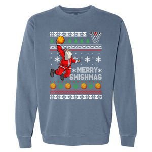 Basketball Ugly Christmas Sweater Xmas Funny Dunking Santa Garment-Dyed Sweatshirt