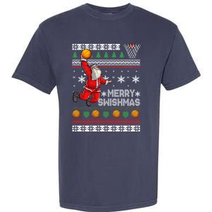 Basketball Ugly Christmas Sweater Xmas Funny Dunking Santa Garment-Dyed Heavyweight T-Shirt