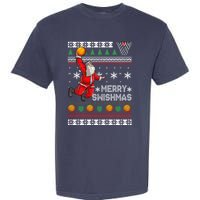 Basketball Ugly Christmas Sweater Xmas Funny Dunking Santa Garment-Dyed Heavyweight T-Shirt