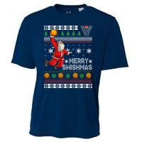 Basketball Ugly Christmas Sweater Xmas Funny Dunking Santa Cooling Performance Crew T-Shirt