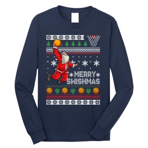 Basketball Ugly Christmas Sweater Xmas Funny Dunking Santa Long Sleeve Shirt