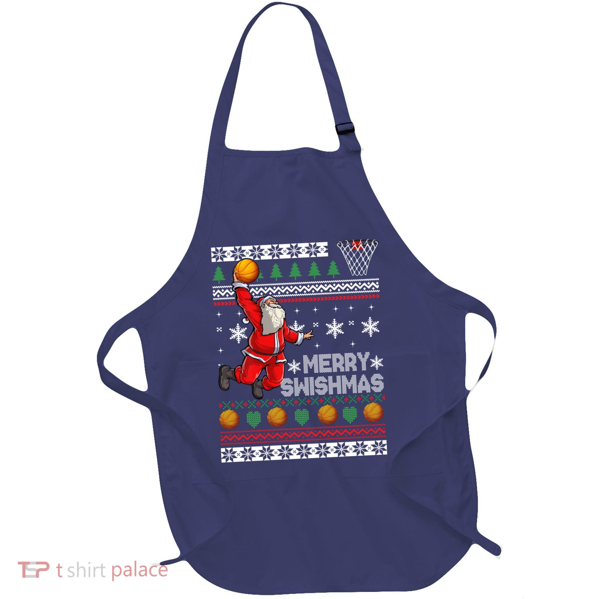Basketball Ugly Christmas Sweater Xmas Funny Dunking Santa Apron
