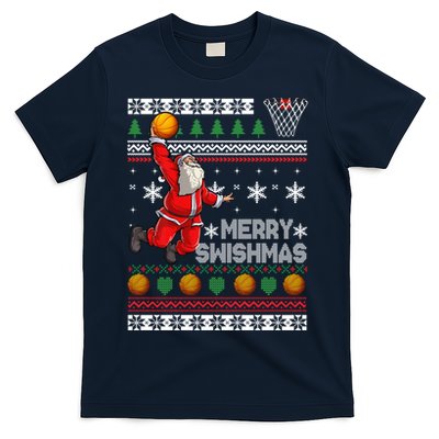 Basketball Ugly Christmas Sweater Xmas Funny Dunking Santa T-Shirt