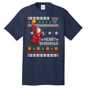 Basketball Ugly Christmas Sweater Xmas Funny Dunking Santa Tall T-Shirt