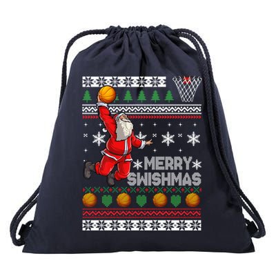 Basketball Ugly Christmas Sweater Xmas Funny Dunking Santa Drawstring Bag