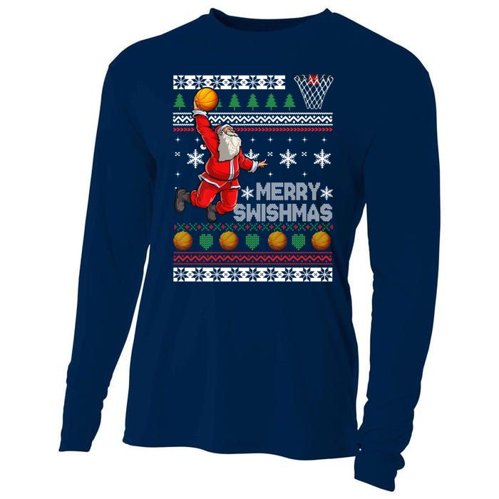 Basketball Ugly Christmas Sweater Xmas Funny Dunking Santa Cooling Performance Long Sleeve Crew