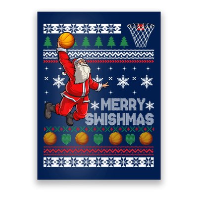 Basketball Ugly Christmas Sweater Xmas Funny Dunking Santa Poster