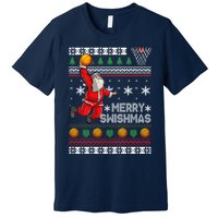 Basketball Ugly Christmas Sweater Xmas Funny Dunking Santa Premium T-Shirt