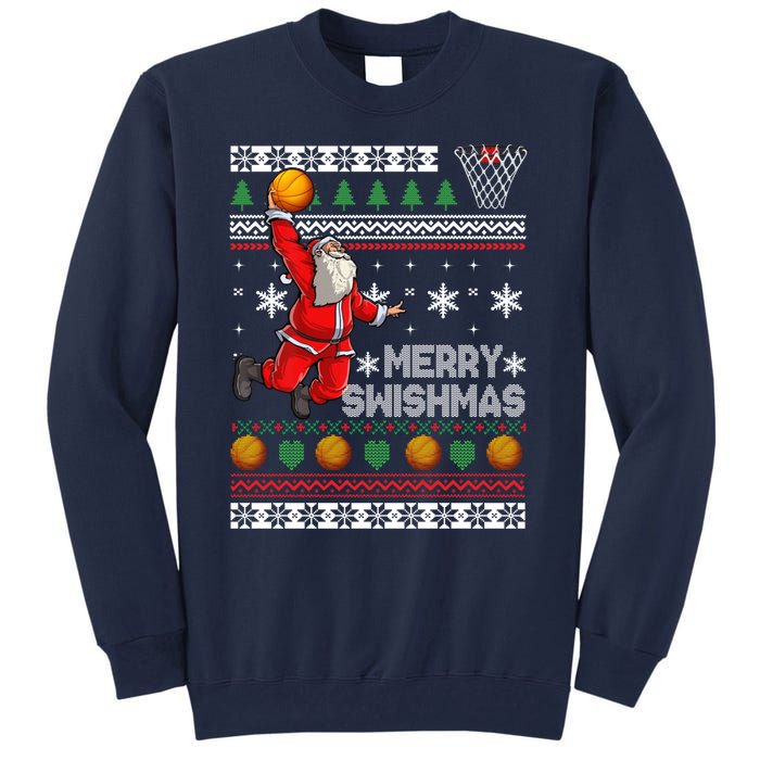 Basketball Ugly Christmas Sweater Xmas Funny Dunking Santa Tall Sweatshirt