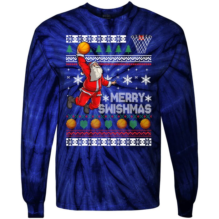 Basketball Ugly Christmas Sweater Xmas Funny Dunking Santa Tie-Dye Long Sleeve Shirt