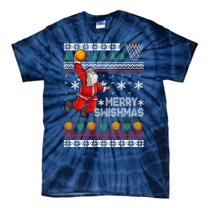 Basketball Ugly Christmas Sweater Xmas Funny Dunking Santa Tie-Dye T-Shirt