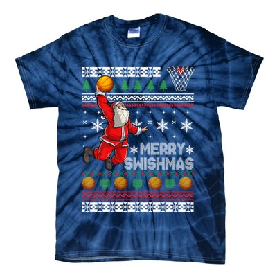 Basketball Ugly Christmas Sweater Xmas Funny Dunking Santa Tie-Dye T-Shirt