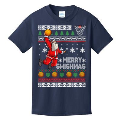 Basketball Ugly Christmas Sweater Xmas Funny Dunking Santa Kids T-Shirt