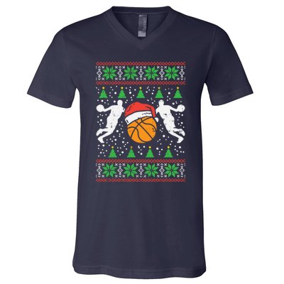 Basketball Ugly Christmas Sweater Sport Coach Player Gift V-Neck T-Shirt