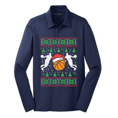 Basketball Ugly Christmas Sweater Sport Coach Player Gift Silk Touch Performance Long Sleeve Polo