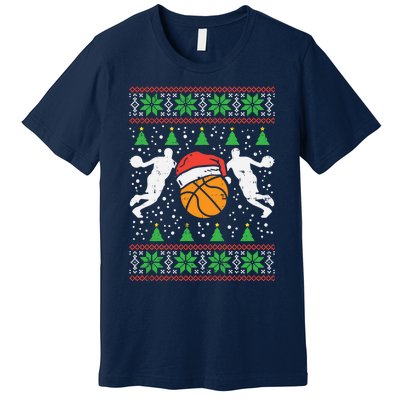 Basketball Ugly Christmas Sweater Sport Coach Player Gift Premium T-Shirt