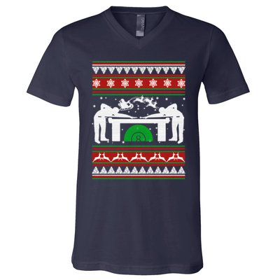 Billiards Ugly Christmas V-Neck T-Shirt