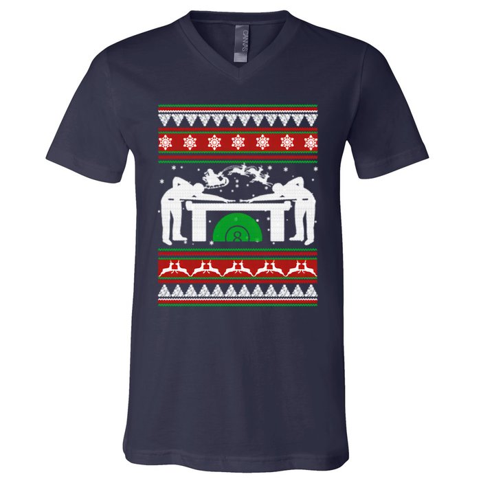 Billiards Ugly Christmas V-Neck T-Shirt