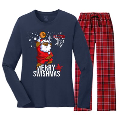 Basketball Ugly Christmas Sweater Xmas Funny Dunking Santa Women's Long Sleeve Flannel Pajama Set 