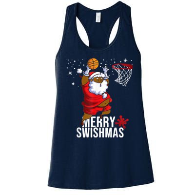 Basketball Ugly Christmas Sweater Xmas Funny Dunking Santa Women's Racerback Tank