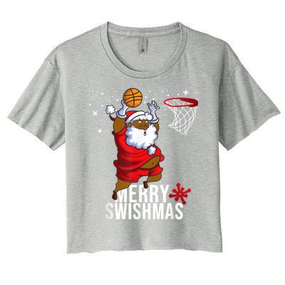 Basketball Ugly Christmas Sweater Xmas Funny Dunking Santa Women's Crop Top Tee