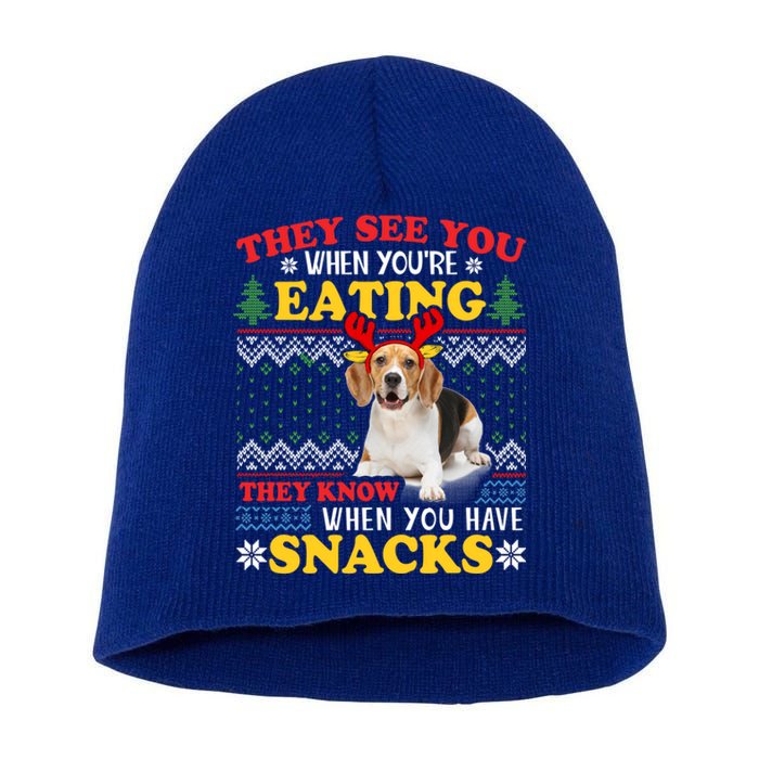 Beagle Ugly Christmas They See You're Eating Xmas Gift Short Acrylic Beanie