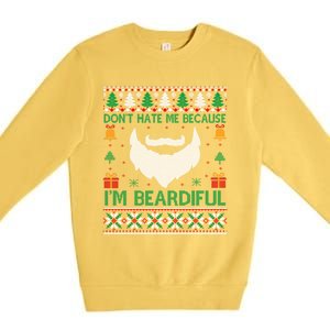 Best Ugly Christmas With Beard Gift Premium Crewneck Sweatshirt