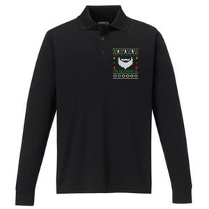 Best Ugly Christmas With Beard Gift Performance Long Sleeve Polo