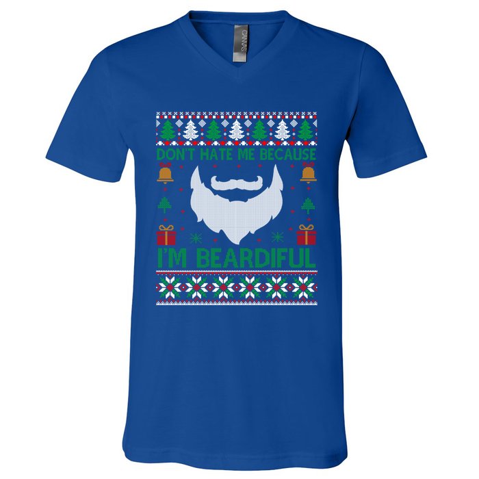 Best Ugly Christmas With Beard Gift V-Neck T-Shirt