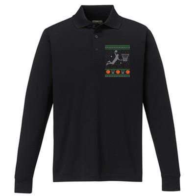 Basketball Ugly Christmas Performance Long Sleeve Polo