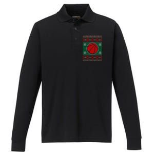 Basketball Ugly Christmas Sweater Performance Long Sleeve Polo