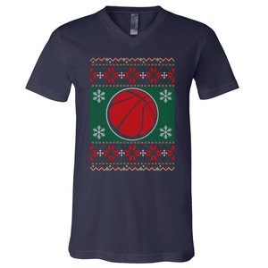 Basketball Ugly Christmas Sweater V-Neck T-Shirt