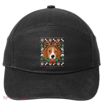Beagle Ugly Christmas Reindeer Antlers Xmas Girls Gift 7-Panel Snapback Hat