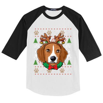 Beagle Ugly Christmas Reindeer Antlers Xmas Girls Gift Kids Colorblock Raglan Jersey